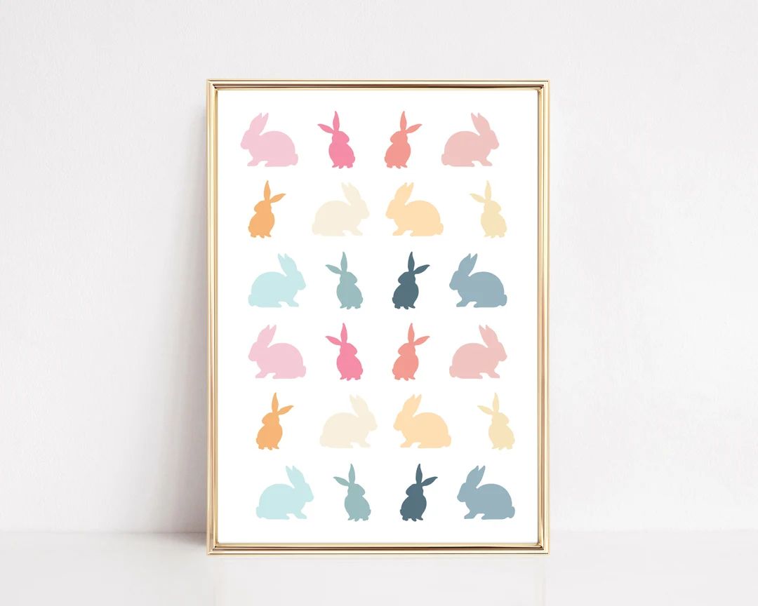 easter bunny printable wall art | easter decorations | easter printable | rainbow easter print | ... | Etsy (US)