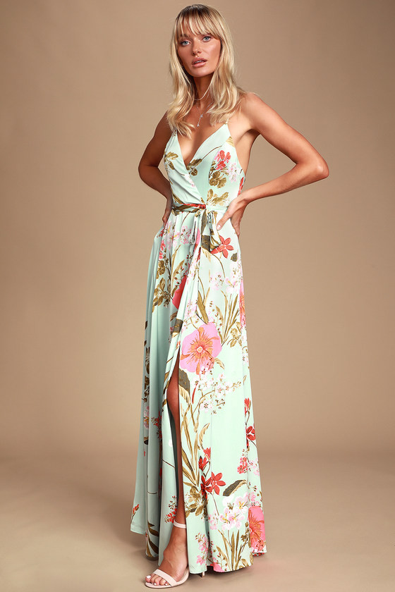 Still the One Sage Green Floral Print Satin Maxi Dress | Lulus (US)