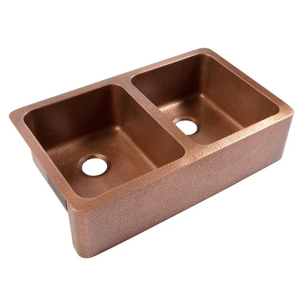 Adams Copper 36" Double Bowl Farmhouse Apron Front Undermount Kitchen Sink | Bed Bath & Beyond