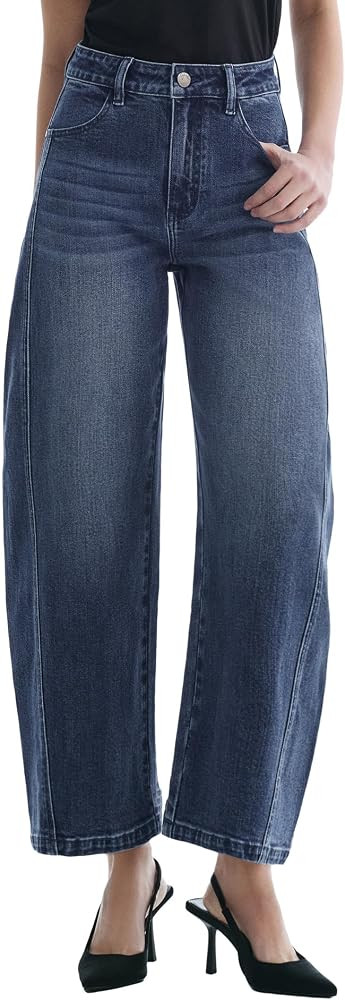 Barrel Jeans for Women Baggy High Waisted Wide Leg Jeans Strechy Y2K Comfort Ankle Denim Pants | Amazon (US)