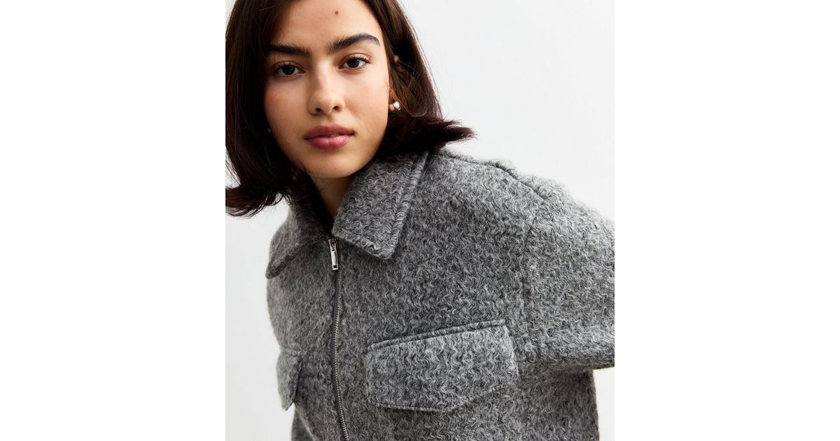 Grey Textured Zip Up Short Jacket 
						
						Add to Saved Items
						Remove from Saved Items | New Look (UK)