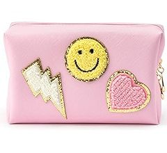 LieToi Preppy Patch Small Toiletry Bag Smile Lightning Heart PU Leather Portable Waterproof Makeu... | Amazon (US)
