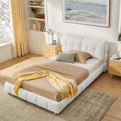 Queen Size Platform Bed with Boucl¨¦ Fabric Upholstery and Solid Wood Legs, No Box Spring Required | Target