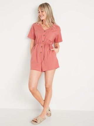 Textured-Knit Utility Short-Sleeve Romper for Women -- 3.5-inch inseam | Old Navy (US)