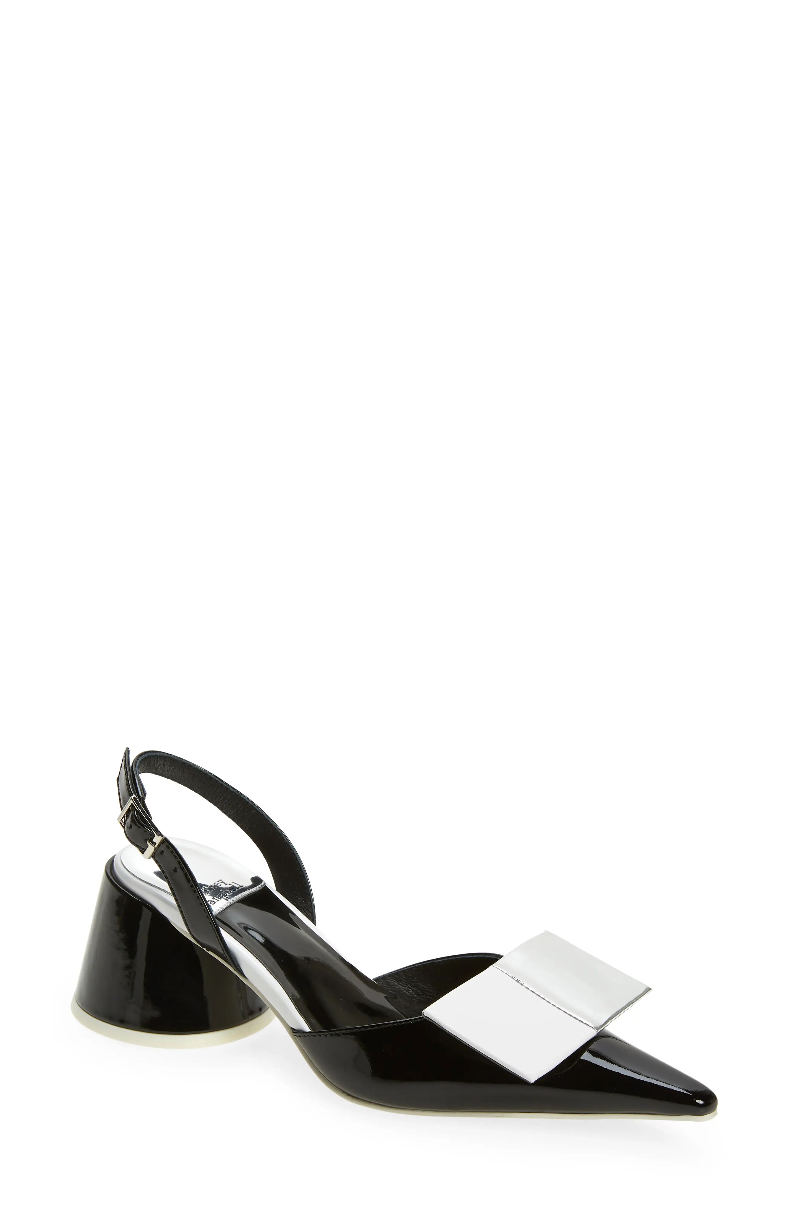 Jeffrey Campbell Kari Pointed Toe Slingback Pump in Black White Pat Silver at Nordstrom, Size 9 | Nordstrom