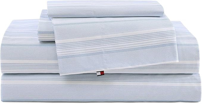 Tommy Hilfiger - Queen Bed Sheets, Crisp & Cool Cotton Percale Bedding with Matching Pillowcases,... | Amazon (US)