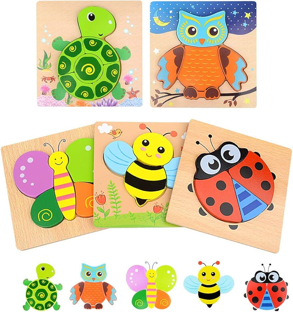 Wooden Toddler Puzzles for 1-3 Years Old, 5 Pieces Animal Puzzles for Boys and Girls Ages 2-4,Mon... | Amazon (US)