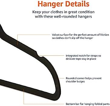 Amazon Basics Slim, Velvet, Non-Slip Suit Clothes Hangers, Black/Silver - Pack of 50 | Amazon (US)