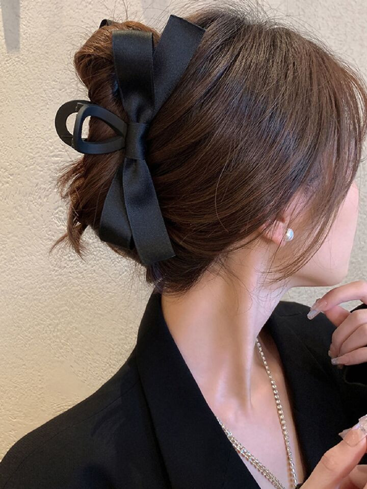 1pc Women's Black Bowknot Plastic Hair Claw, Cross Gripping Design, Suitable For Daily Use Cute | SHEIN