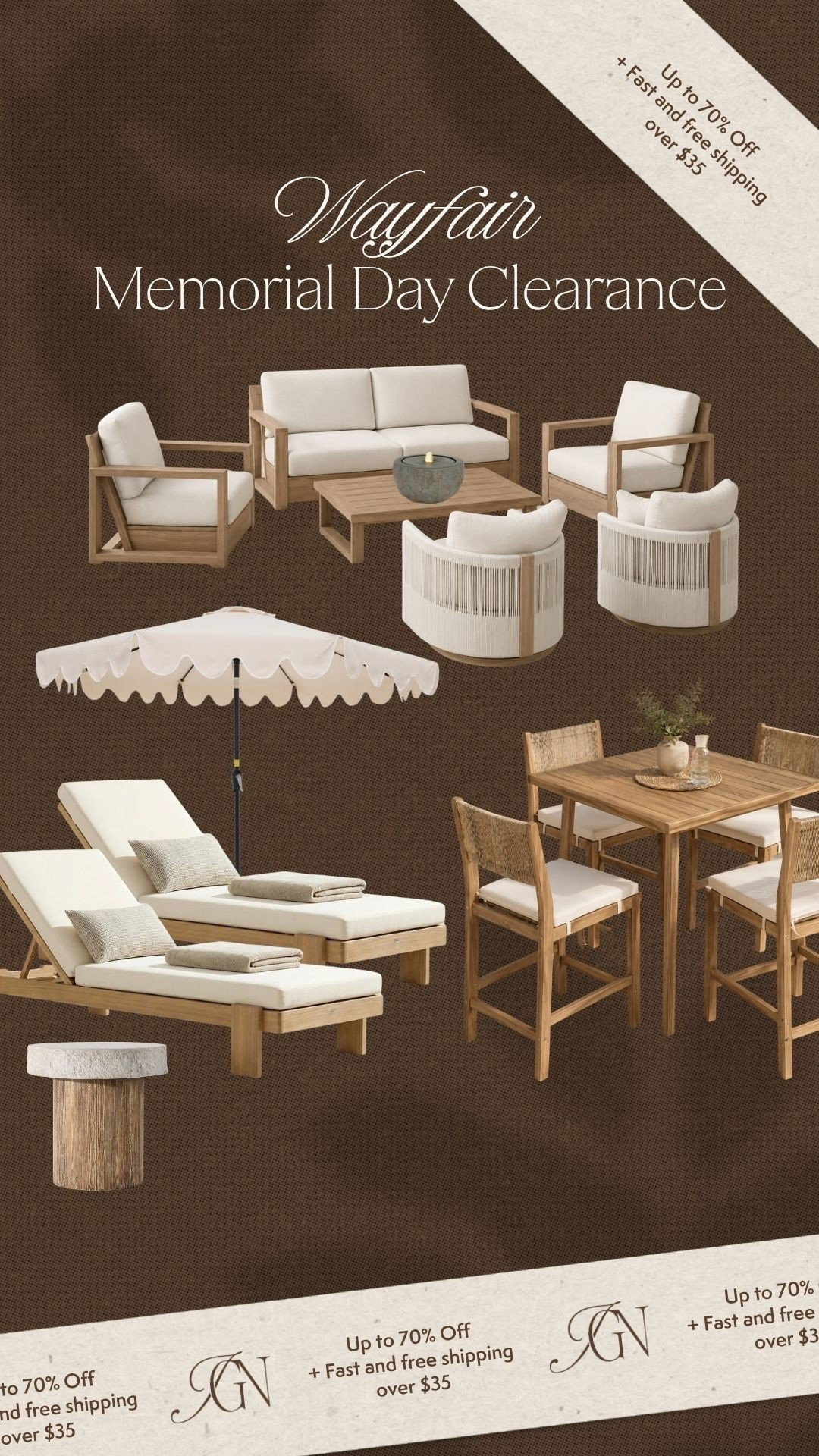 @Wayfair ‘s Memorial Day clearance is happening now 🤎 save up to 70% off + get fast free shipping on orders over $35!

They have so many gorgeous patio sets, lounge chairs, and dining sets on sale! Linking my favs below ✨

#AD #Wayfairpartner #wayfair #patiofurniture #outdoorfurniture #modernorganichome #modernorganicpatio #outdooroasis #memorialday #salealert #homesale

#LTKSaleAlert #LTKSeasonal #LTKHome