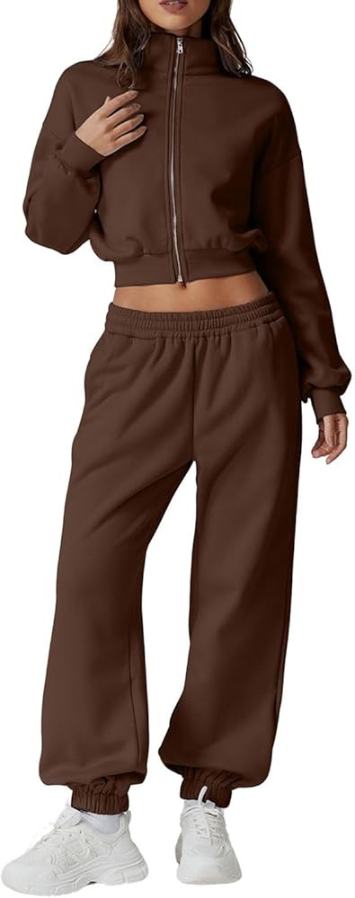 QINSEN Womens 2 Piece Oufits Full Zip Jacket Long Sleeve Sweatsuits Fleece Lounge Tracksuit with ... | Amazon (US)