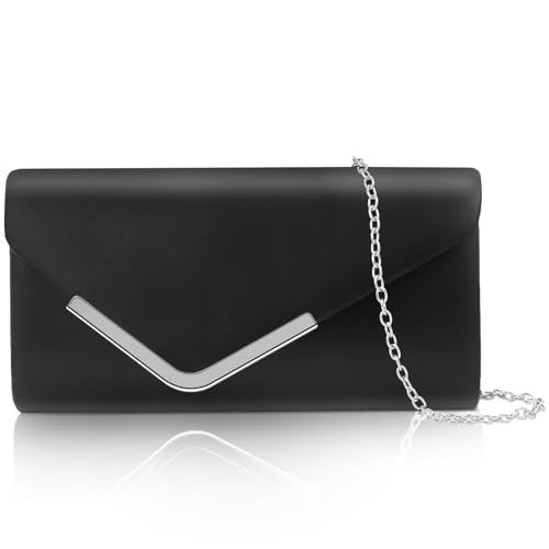 Larcenciel Clutch Purses for Women, Trendy Black Leather Evening Bag w/Chain, Fashion Envelope Lady Shoulder Crossbody Handbags, Sparkly Party Prom Purse Bride Wedding Guest Clutch Dress Carry on Bags | Amazon (US)
