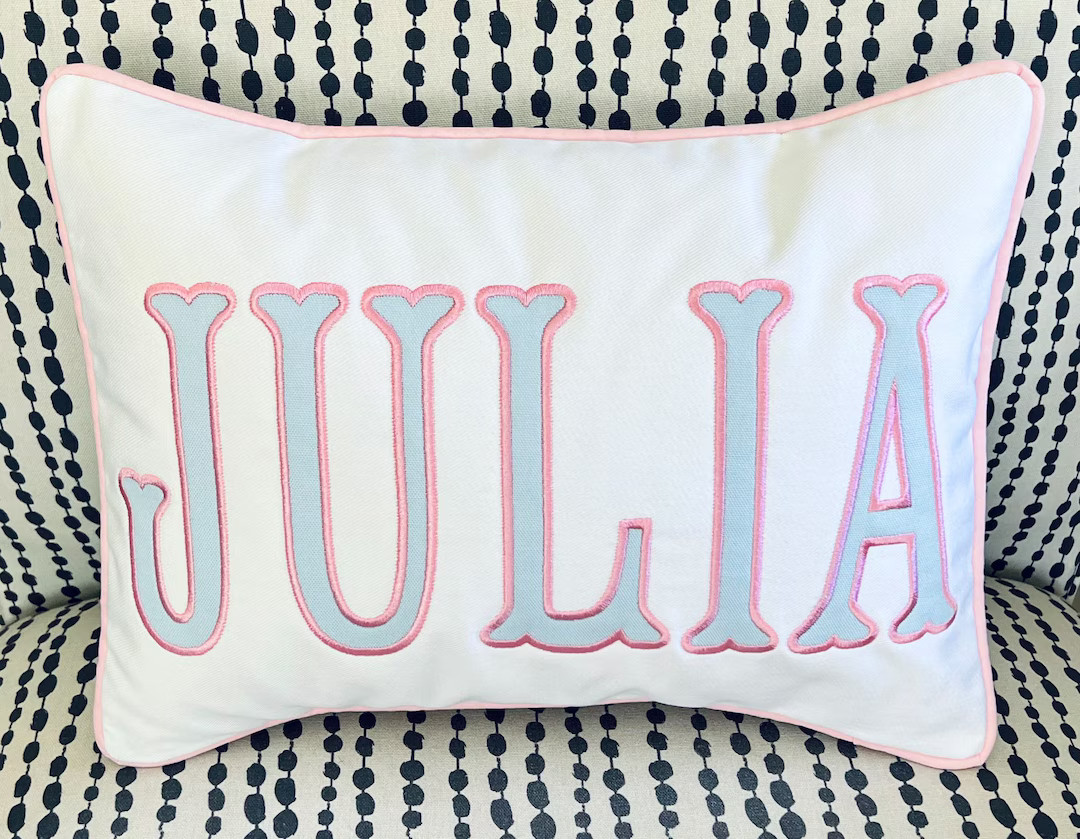 Nursery Pillow With Applique Name, Light Blue, Pink and White Long Lumbar Pillow, Insert Included... | Etsy (US)