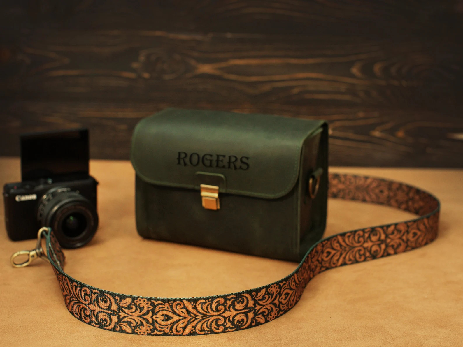 Green Leather Photography Bag, Custom Camera Bag, Engraved Camera Case, Unique Camera Holder Pouc... | Etsy (US)