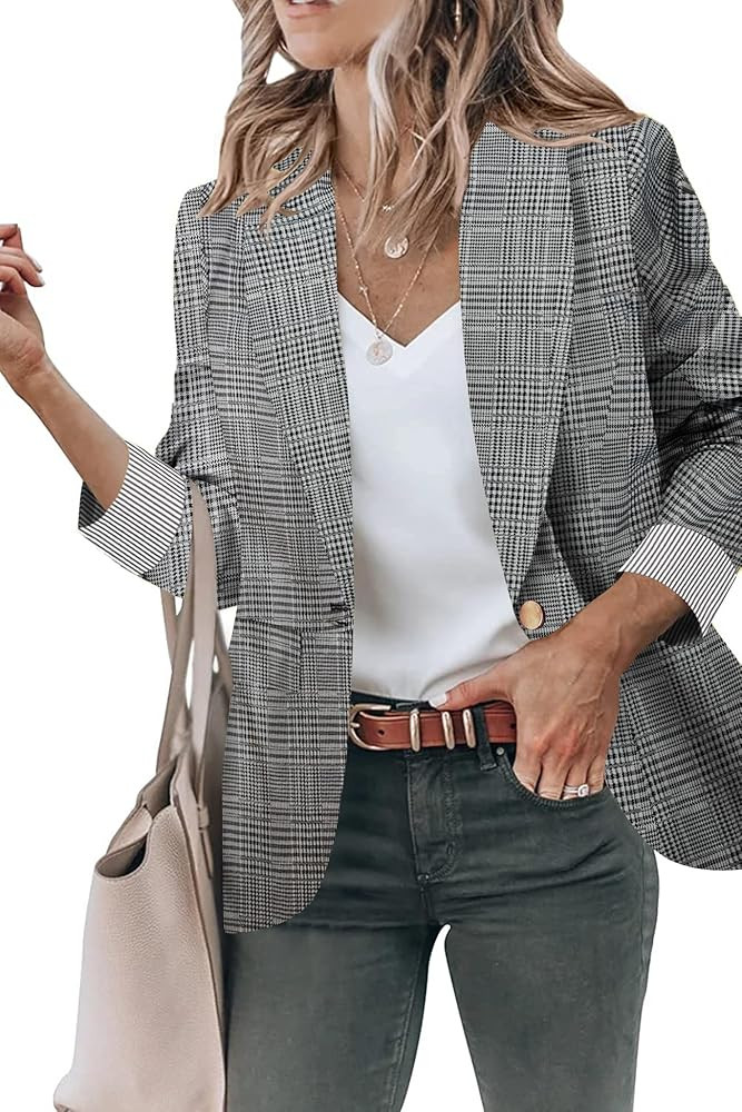 Genhoo Blazer Jackets for Women Open Front Long Sleeve Work Office Casual Blazers with Pockets S-... | Amazon (US)