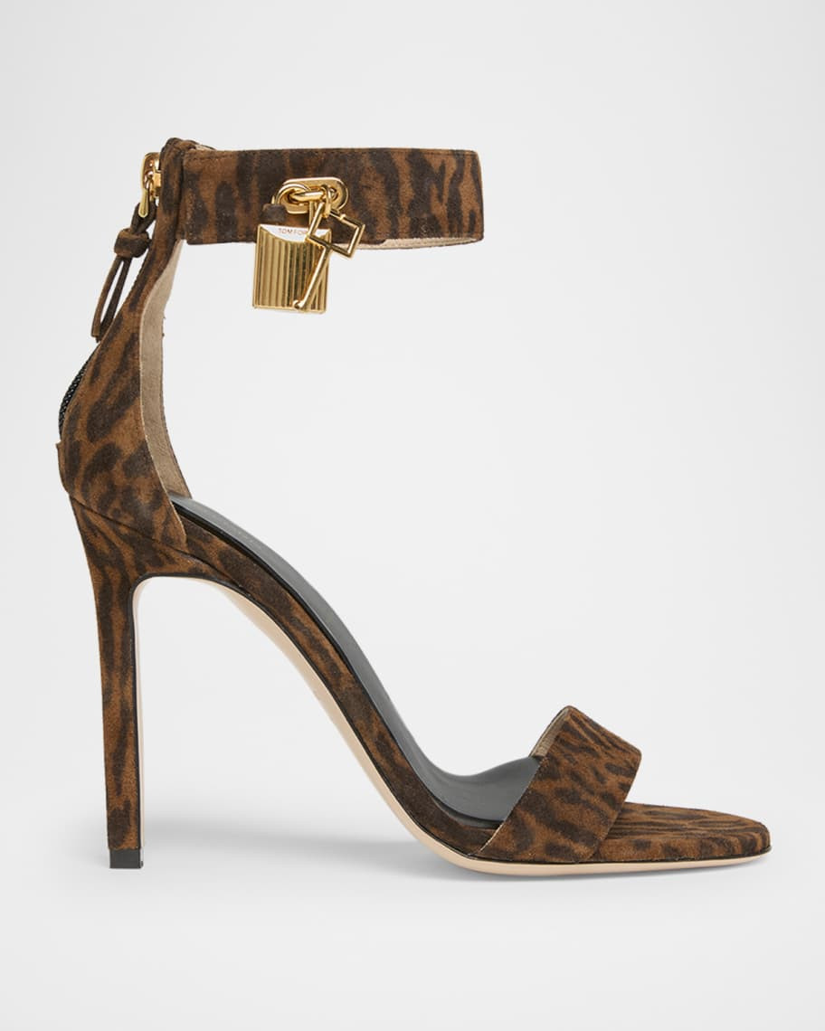 TOM FORD Leopard Suede Stiletto Sandals with Padlock | Neiman Marcus