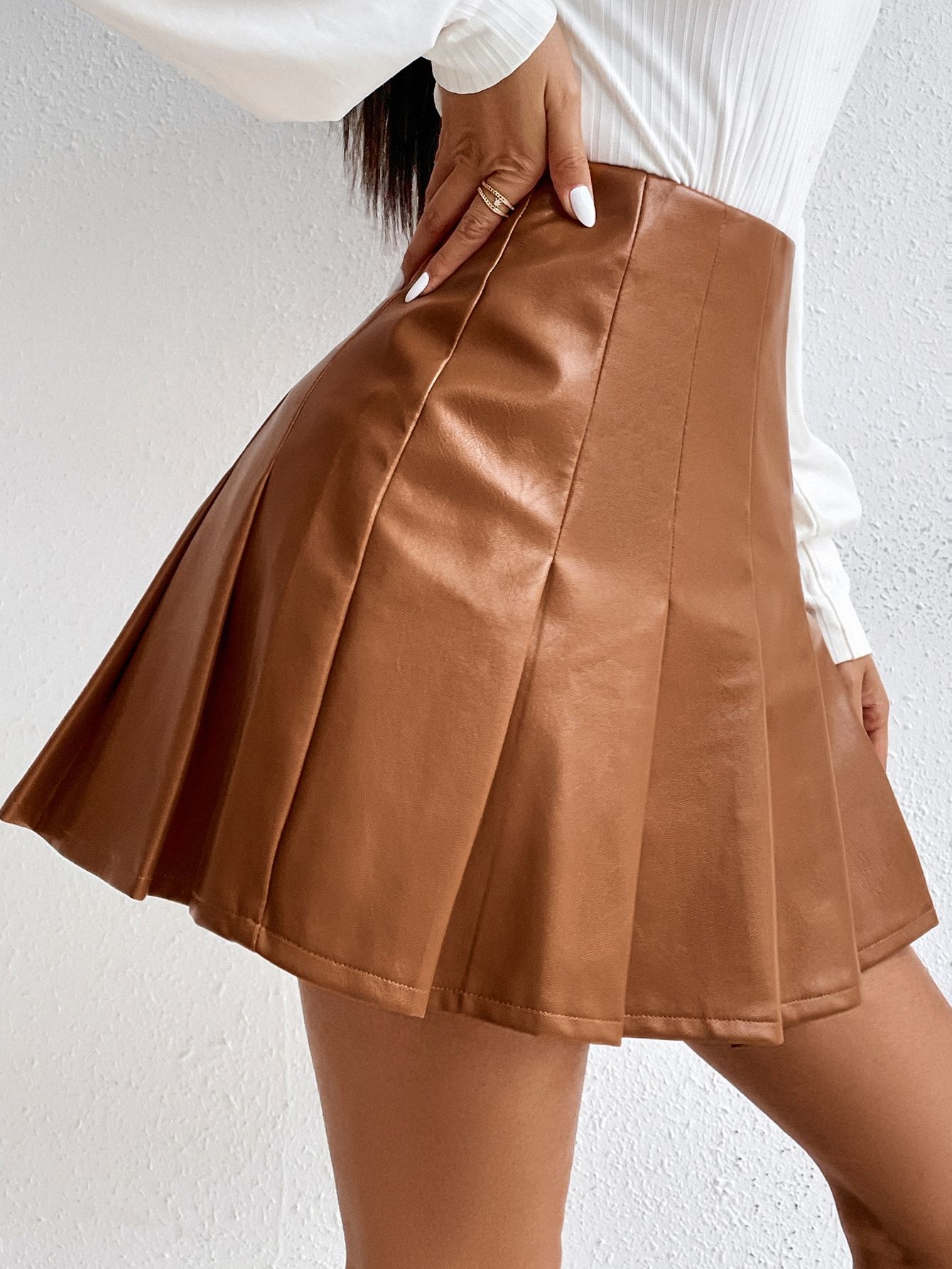 High Waist PU Leather Pleated Skirt | SHEIN