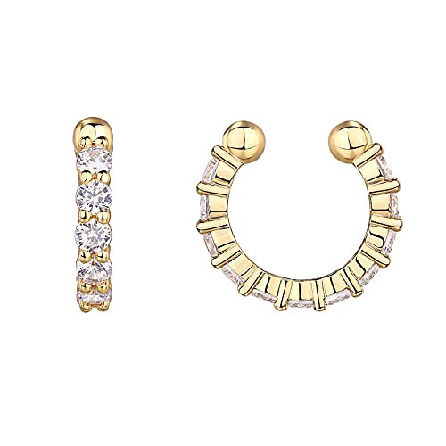 PAVOI 14K Yellow Gold Plated 2.5mm Cubic Zirconia Sparkling Round Huggie Ear Cuff Gold Earrings for Women | Clip On Cartilage | Amazon (US)