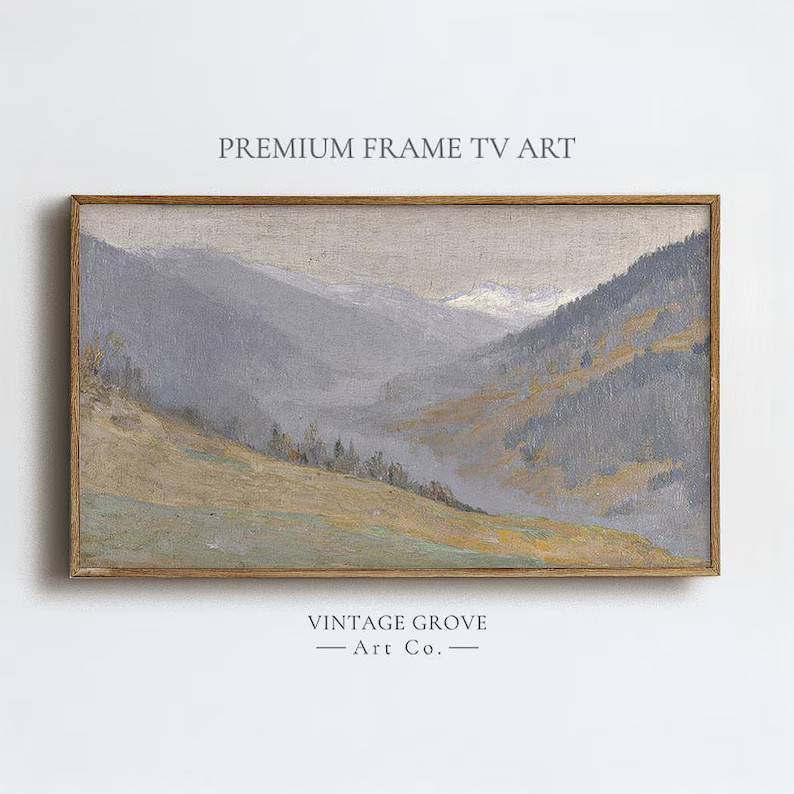 Samsung Frame TV Art – Moody Mountain Painting Download | Winter Landscape Wall Art for Frame T... | Etsy (US)