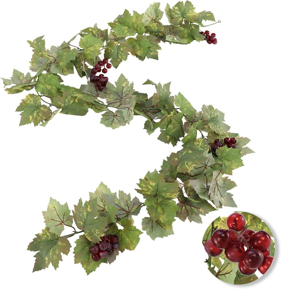 Artificial Grape Vine Leaf Garland Plant with 5 Strings Grapes, 6.5ft Artificial Fake Grape Vines... | Amazon (US)