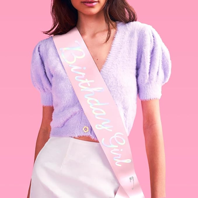 xo, Fetti Pink Birthday Girl Sash | Iridescent Birthday Party Decorations, Shiny Birthday Girl Pa... | Amazon (US)