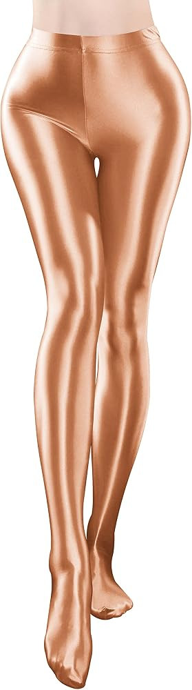 FEOYA Women's Wet Look Footed Leggings Metallic Dance Tights Shiny Leggings Shimmer Pants Glitter... | Amazon (US)