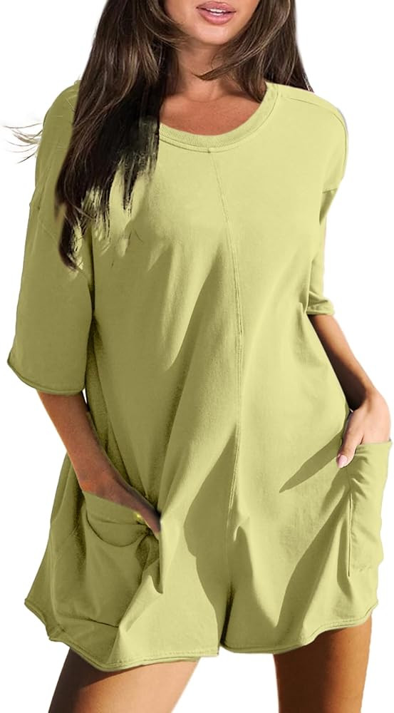 Glamaker Women's Summer Oversized Tee Romper Casual Workout Athletic Romper Onesie Backless Loose... | Amazon (US)