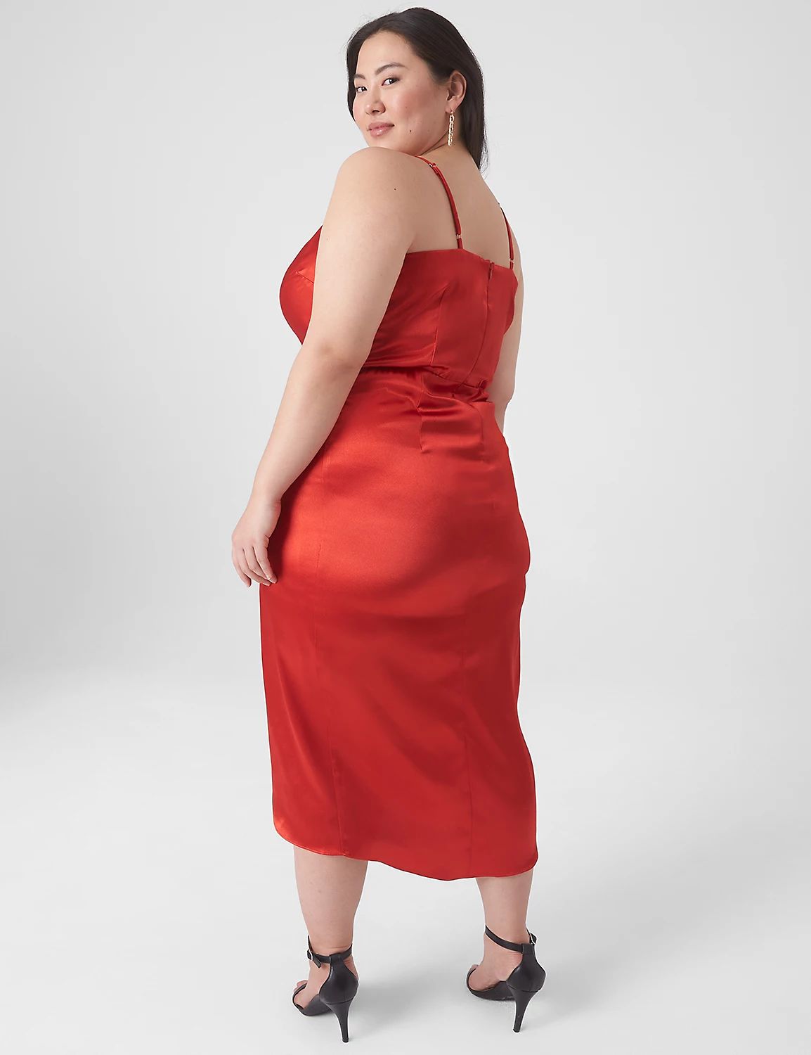 Sleeveless Sweetheart-Neck Satin Midi Dress | LaneBryant | Lane Bryant (US)