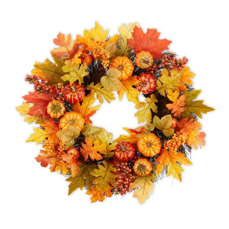Harvest 24 in x 5 in x 24 in Glitter Orange Pumpkins & Leaves Wreath, Way to Celebrate - Walmart.... | Walmart (US)