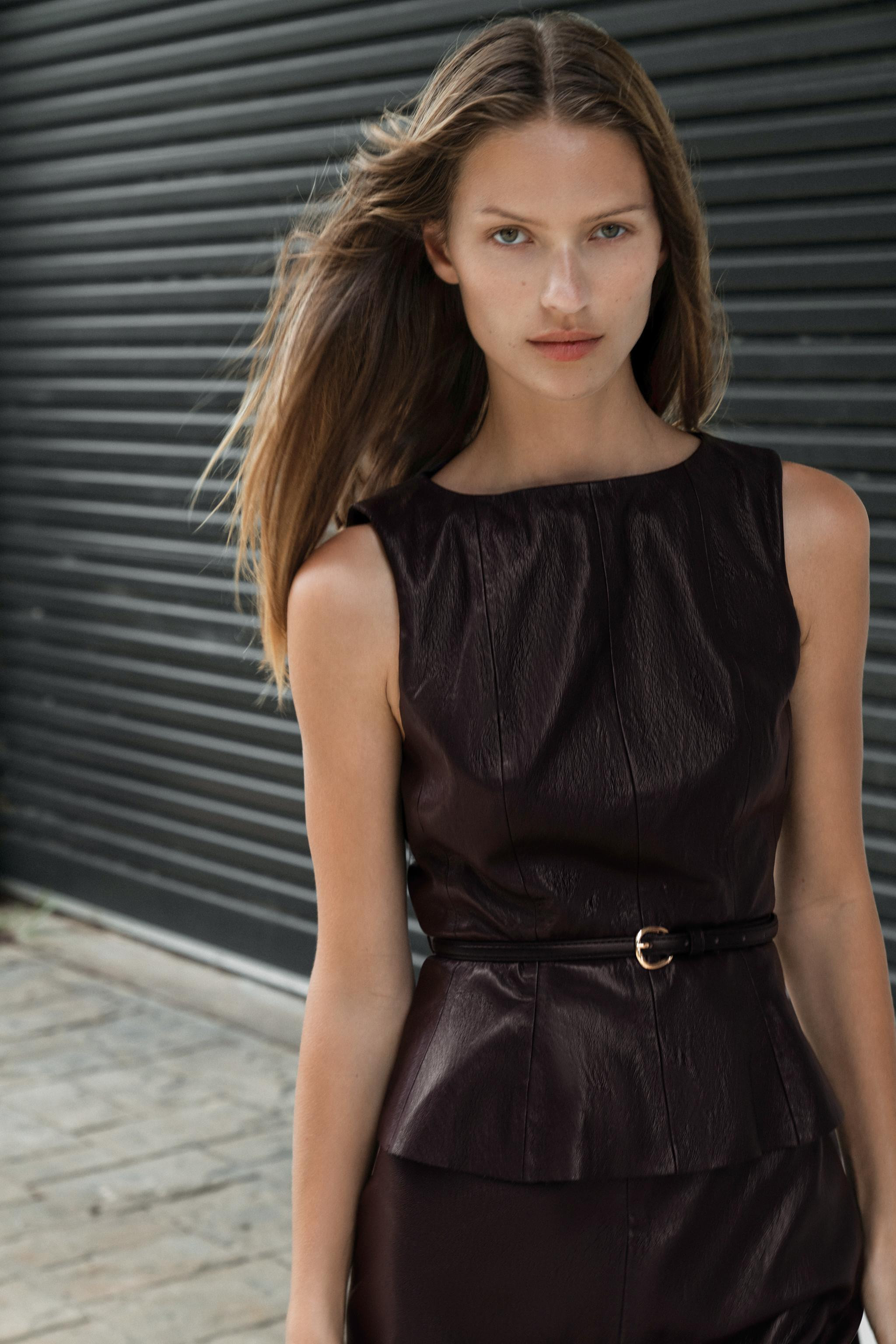 FAUX LEATHER BELTED TOP | Zara US