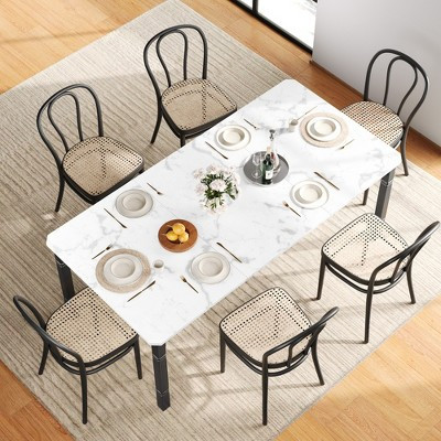 Large dining table, seats 6-8 people - Rectangular wooden modern farmhouse-style dining table with sturdy metal legs, suitable for dining rooms. | Target