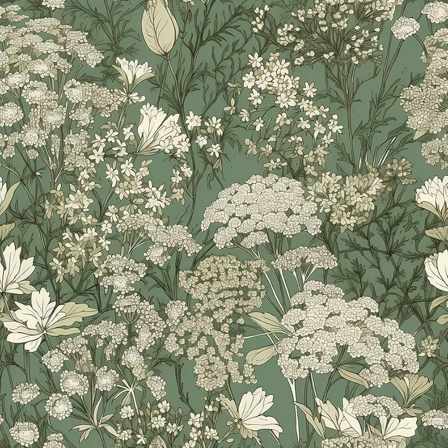 Vintage Teal Green White Wildflower Baby’s Breath Botanical Plants Peel and Stick Wallpaper Sel... | Amazon (US)