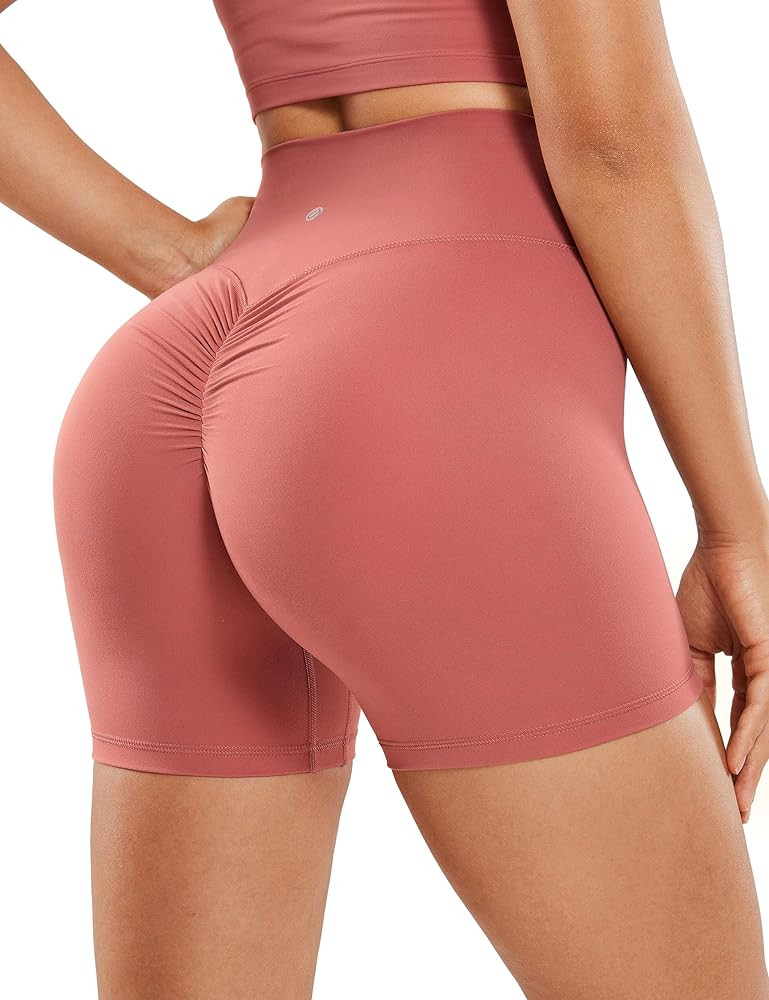 CRZ YOGA Womens Butterluxe Crossover Scrunch Butt Biker Shorts 3" / 5'' - High Waist No Front Sea... | Amazon (US)