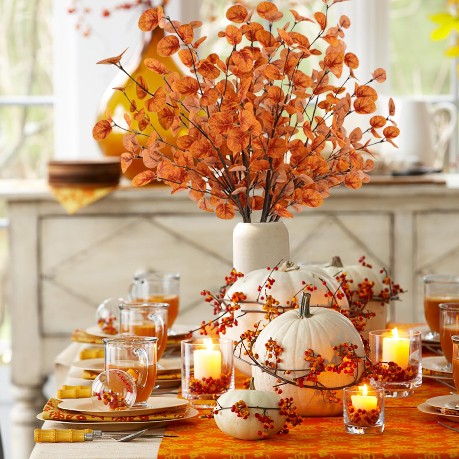12pcs Artificial Fall Eucalyptus Leaves Stems Fall Decorations Silk Fake Eucalyptus Branches Fall... | Amazon (US)