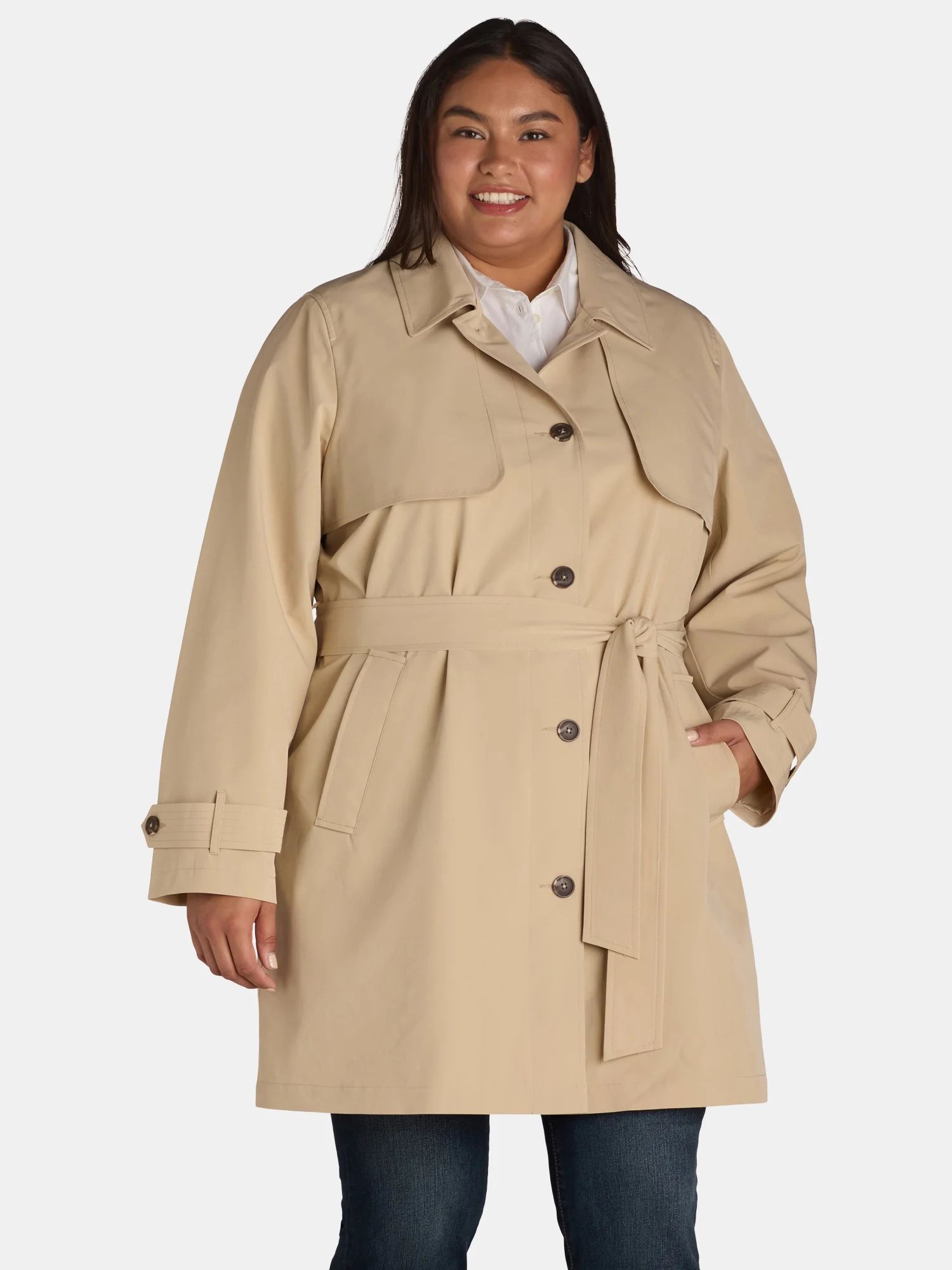 Time and Tru Women’s Plus Trench Coat, Sizes 1X-3X | Walmart (US)