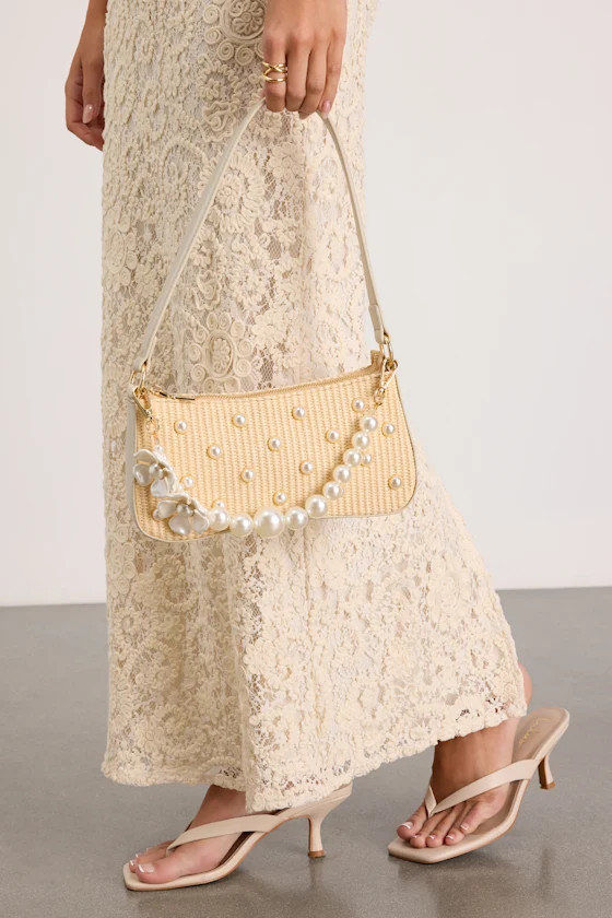 Rita Natural Raffia Pearl Shoulder Bag | Lulus