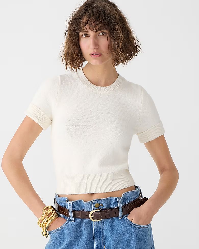 FALL LOOKBOOK3.9(7 REVIEWS)Cuff-sleeve cropped crewneck sweater in textured bouclé | J.Crew US