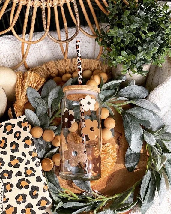 Boho Flowers Beer Can Glass retro Flower Beer Can Glass | Etsy | Etsy (US)