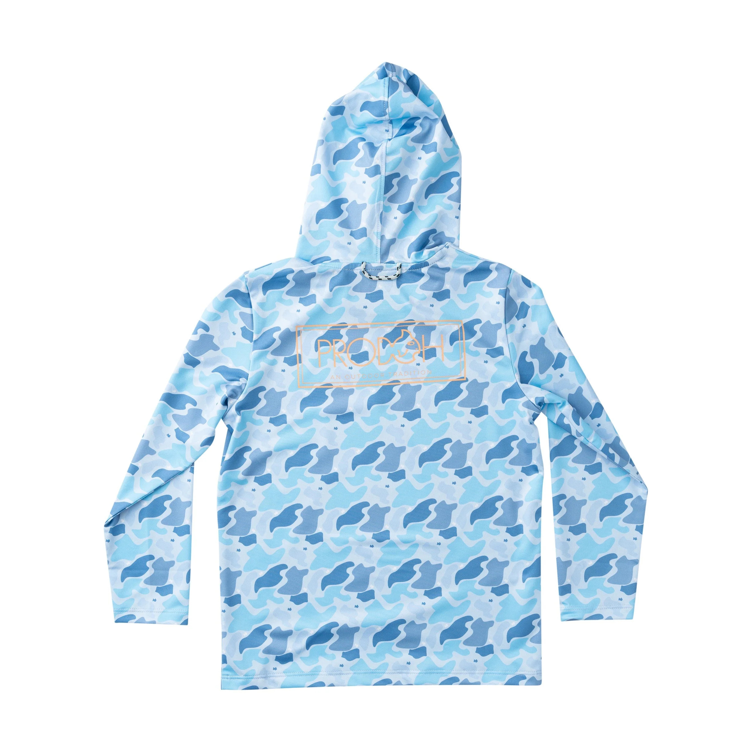 Kid's Pro Performance Hoodie T-shirt – Blue Camo Logo Print | PRODOH