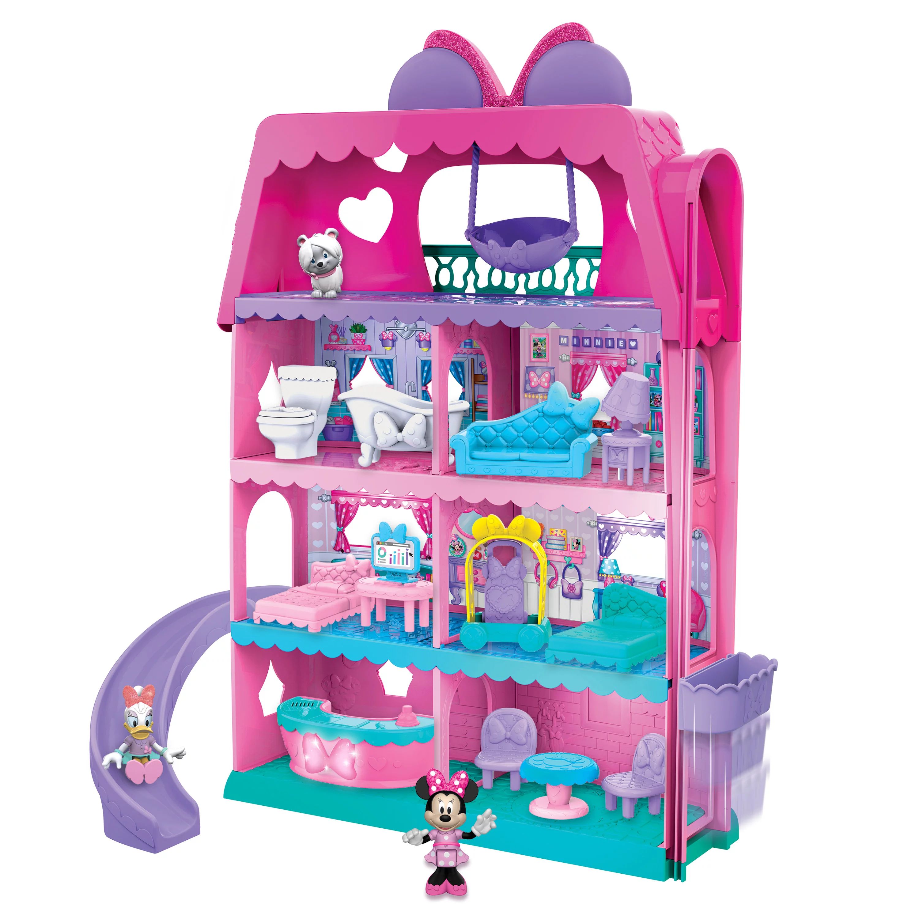 Minnie Mouse Bow-Tel Hotel, 2-Sided Playset with Lights, Sounds, and Elevator, 20 Pieces, Include... | Walmart (US)