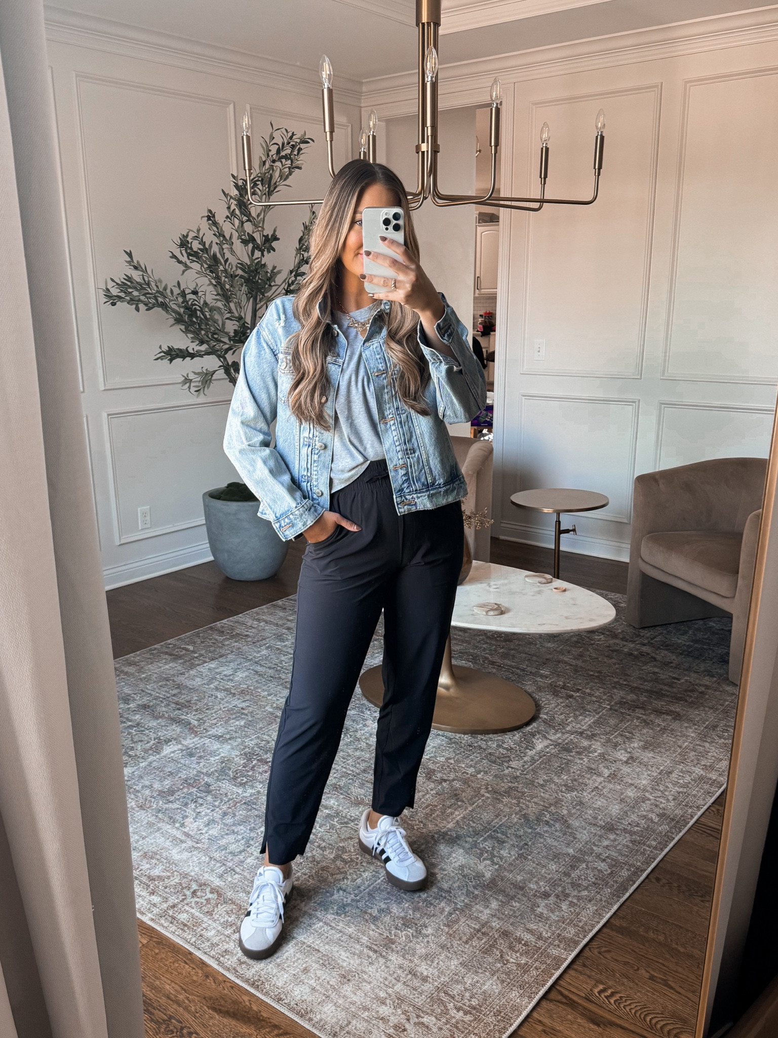 Target high rise taper pants back in stock but now they come in regular and long length! I’m 5’8 wearing a medium/long 

Wear these for every day casual outfits or even as workwear for Fall! 

Tee fits true to size 
Denim jacket medium 
Sneakers true to size 



#LTKVideo #LTKFindsUnder50 #LTKStyleTip