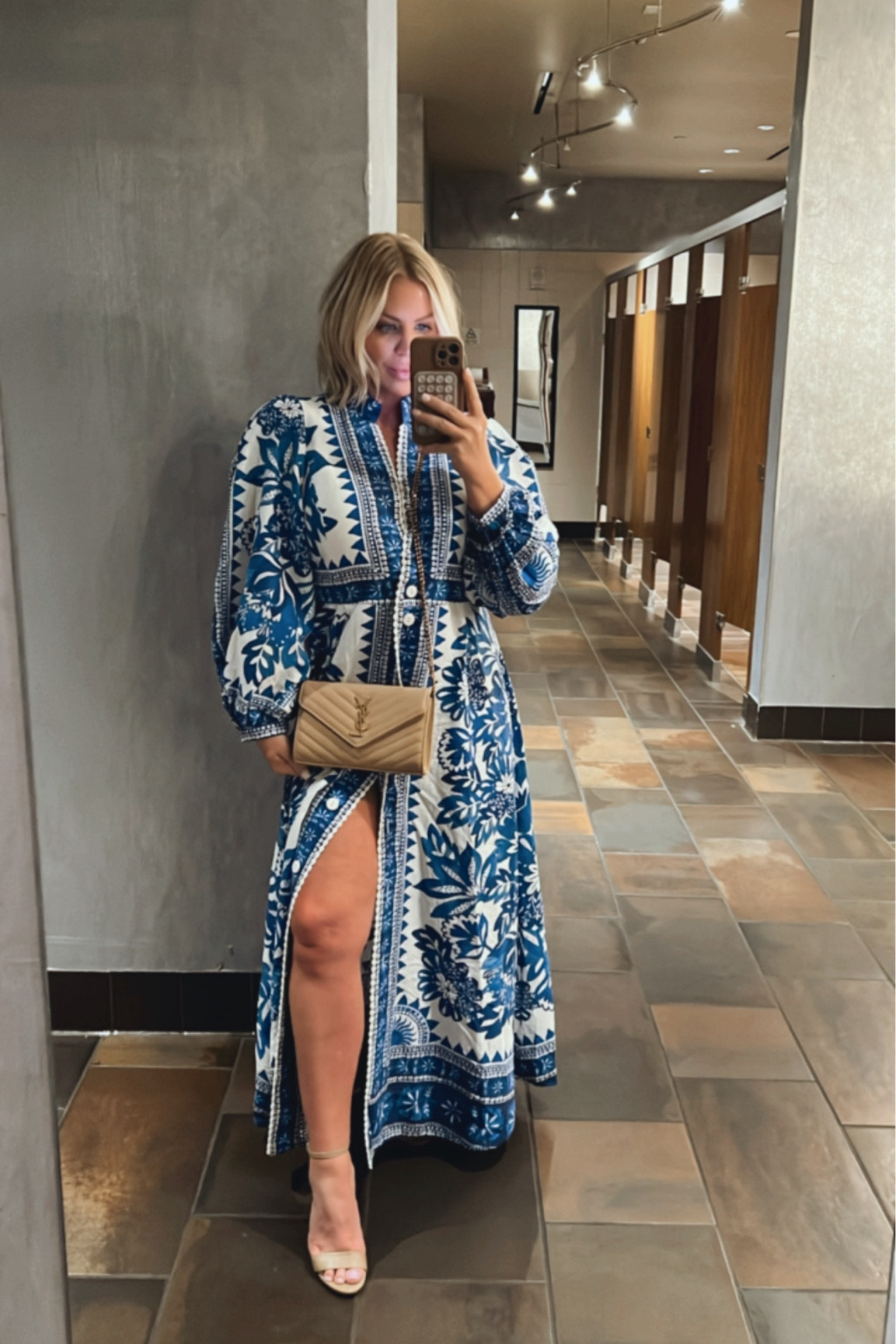 farm rio blue white dress Farm Rio Foliage Midi Dress main image 0