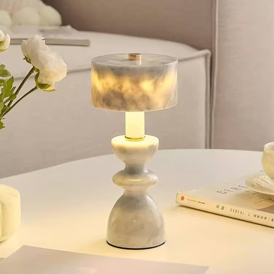 Mid Century Modern Marble Table Decor Lamp with Colors LED Light Bulb，Type C Charging, Touch Sw... | Amazon (US)