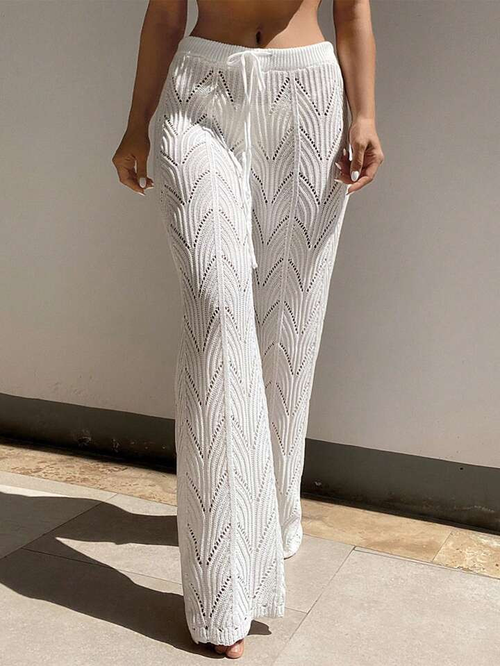 SHEIN Swim Zomerse Pointelle Gebreide Cover-Up Broek Met Trekkoord | SHEIN