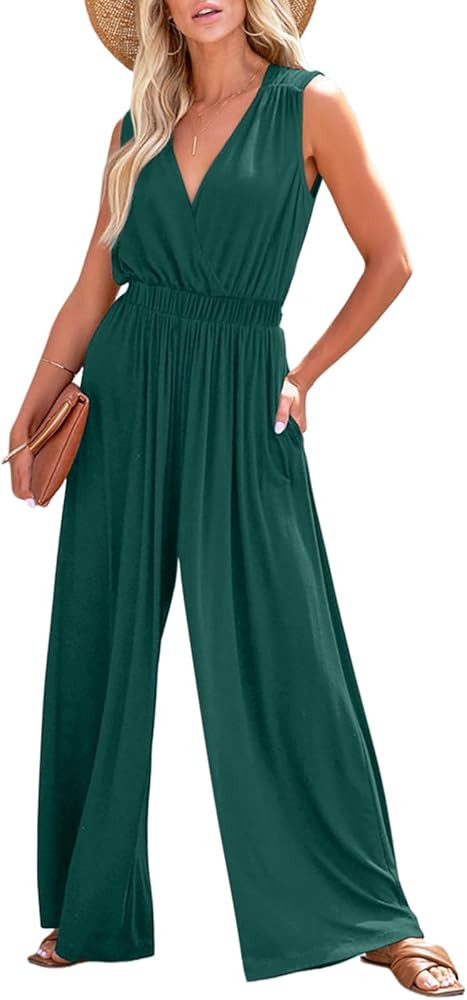 Dokotoo Sleeveless Jumpsuit Wrapped V Neck Elegant for Womens Dressy Casual 2025 One Piece Romper... | Amazon (US)