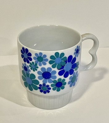 Vintage Blue Teal FLOWER POWER Stacking Coffee Mug MOD DAISY JAPAN | eBay US
