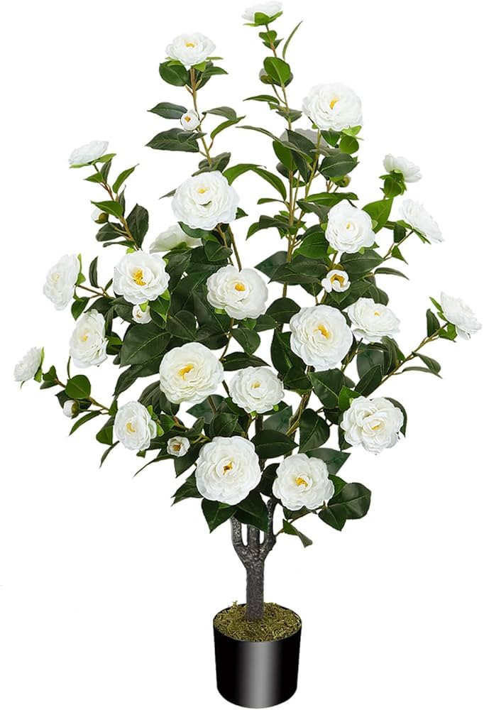 43.3"/3.6FT Artificial Camellia Tree Fake Outdoor Tree with 32 Blooming Flowers White Tree for Su... | Amazon (US)