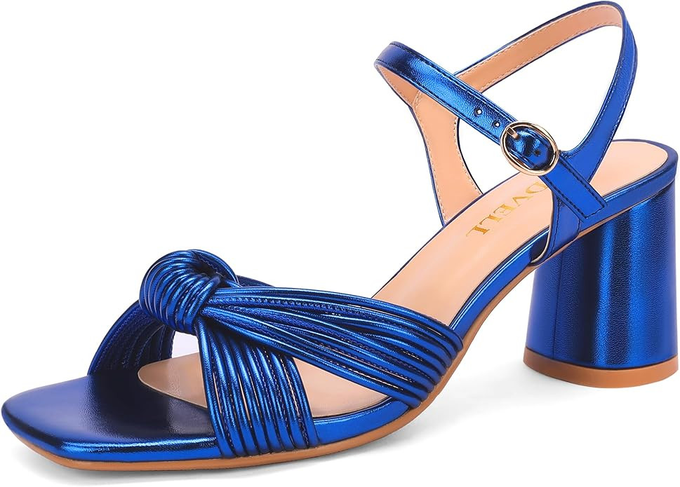 FINDVELL Women's Heeled Sandals Chunky Block Heel Strappy Metallic Braided Knot Square Open Toe A... | Amazon (US)