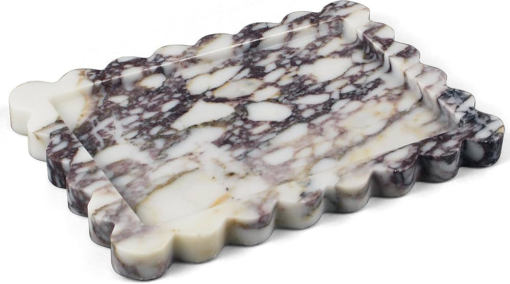 Real Natural Marble Tray, Luxury Scalloped Vanity Decorative Tray, Genuine Calacatta Viola Stone ... | Amazon (US)