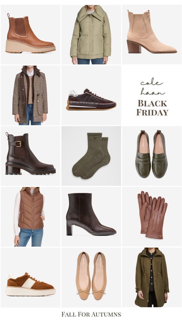 Cole Haan Black Friday sale for autumn, true autumn, dark autumn, soft autumn, hocautumn, color analysis, brown, olive. Sage, tan, sneakers, Chelsea boots, snow, water proof, ballet flats, bows, leather gloves, booties, classic styles, puffer vest. Jacket

#LTKMidsize #LTKFindsUnder100 #LTKCyberWeek